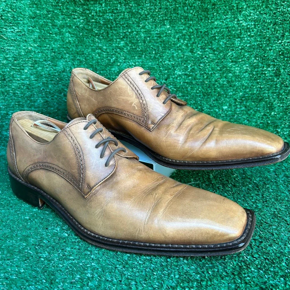 Certo Mens Tan Leather Derby Dress Shoes Made in Italy 3580 Size 43.5